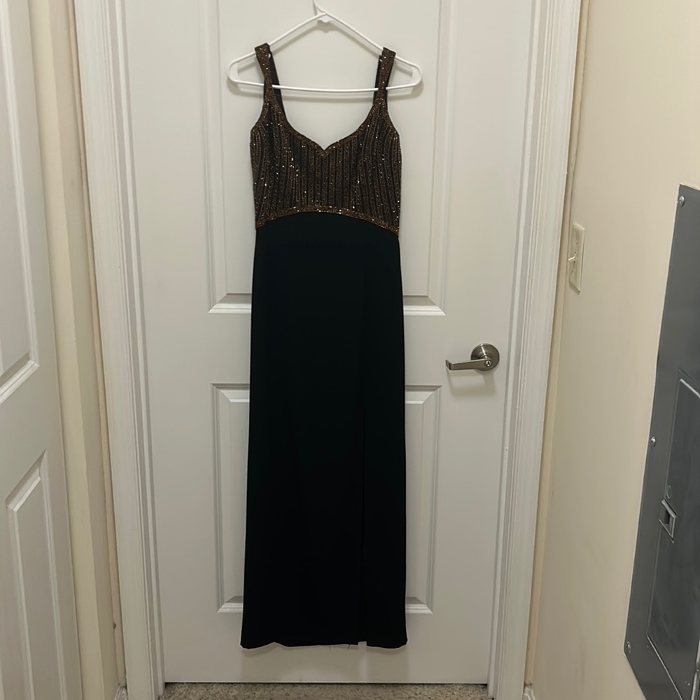 Black and gold prom dress
